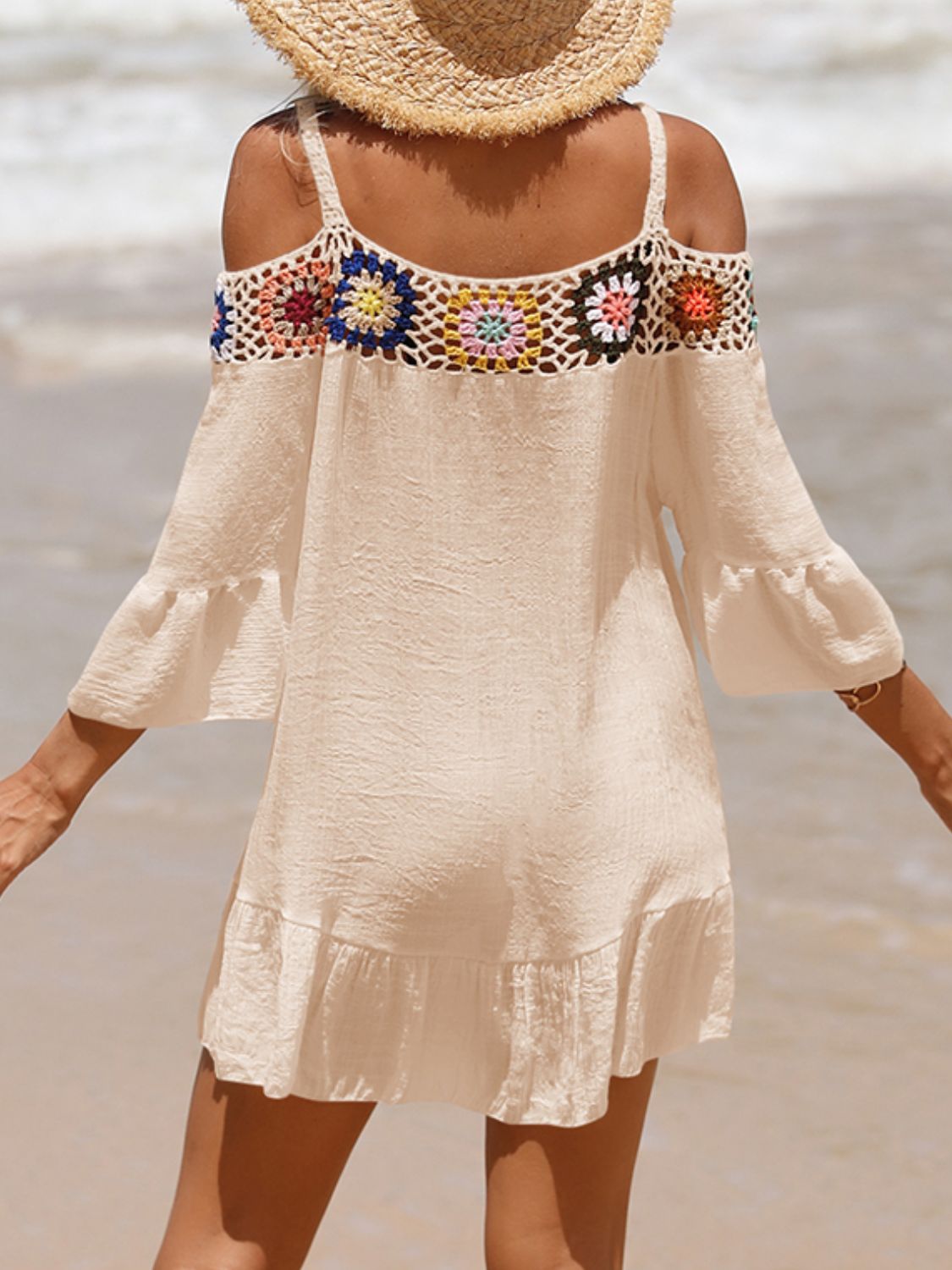 Crochet Cold Shoulder Three-Quarter Sleeve Cover Up Crochet Cold Shoulder Three-Quarter Sleeve Cover Up
